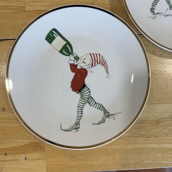 Restoration Hardware Naughty Elf Set 5 Appetizer Salad Plates Vintage Christmas - Picture 4 of 12